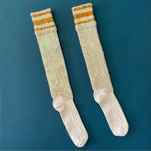 NWT DI$COUNT UNIVERSE Gold and White Sequin Knee-High Socks